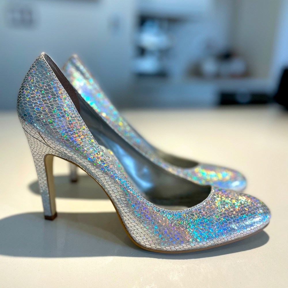 BCBG Metallic Silver Heels